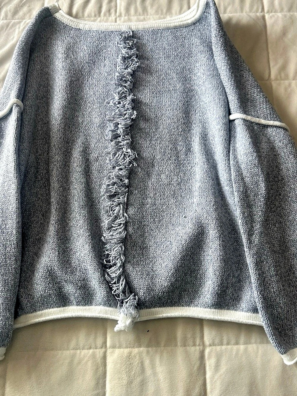 Irresistible Fringe Trim Sweater Gray Small